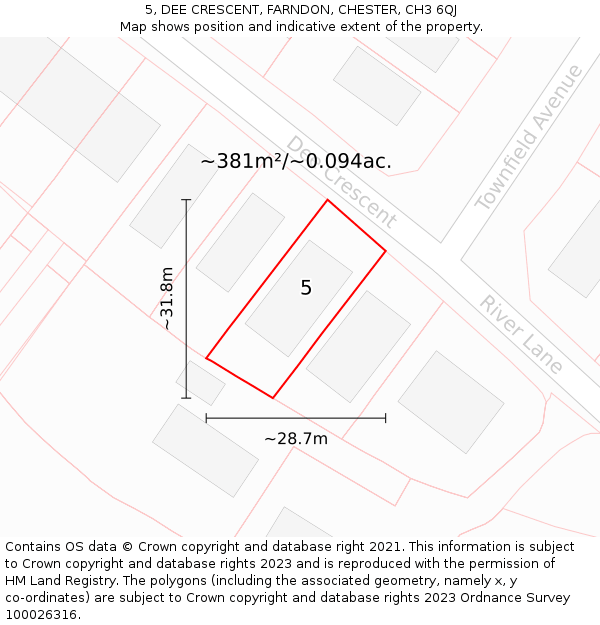 5, DEE CRESCENT, FARNDON, CHESTER, CH3 6QJ: Plot and title map