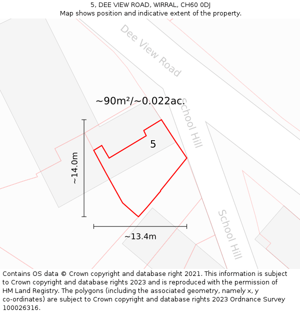 5, DEE VIEW ROAD, WIRRAL, CH60 0DJ: Plot and title map