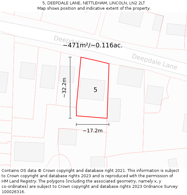 5, DEEPDALE LANE, NETTLEHAM, LINCOLN, LN2 2LT: Plot and title map