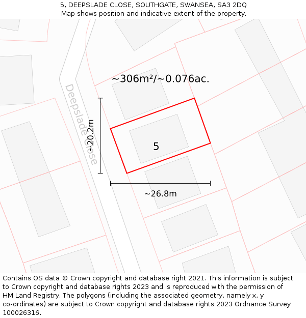 5, DEEPSLADE CLOSE, SOUTHGATE, SWANSEA, SA3 2DQ: Plot and title map