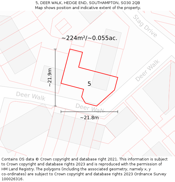 5, DEER WALK, HEDGE END, SOUTHAMPTON, SO30 2QB: Plot and title map