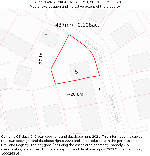 5, DELVES WALK, GREAT BOUGHTON, CHESTER, CH3 5XG: Plot and title map