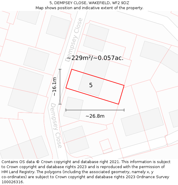 5, DEMPSEY CLOSE, WAKEFIELD, WF2 9DZ: Plot and title map