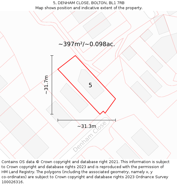 5, DENHAM CLOSE, BOLTON, BL1 7RB: Plot and title map