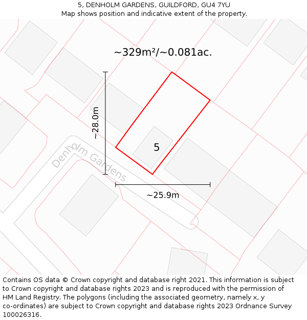 5, DENHOLM GARDENS, GUILDFORD, GU4 7YU: Plot and title map