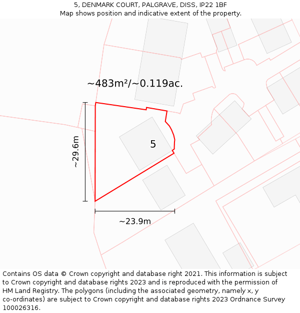 5, DENMARK COURT, PALGRAVE, DISS, IP22 1BF: Plot and title map