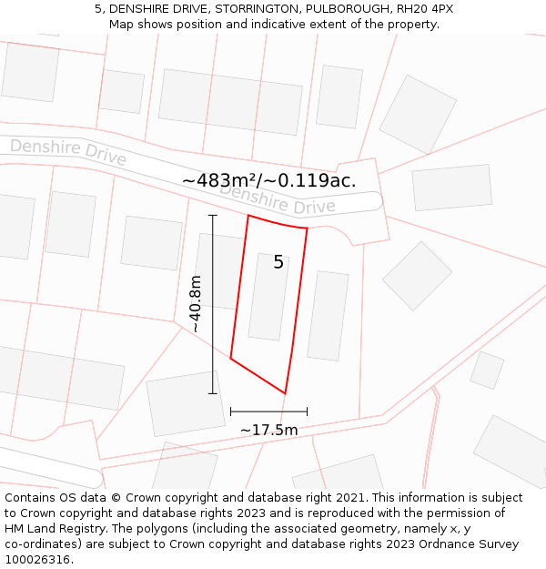 5, DENSHIRE DRIVE, STORRINGTON, PULBOROUGH, RH20 4PX: Plot and title map