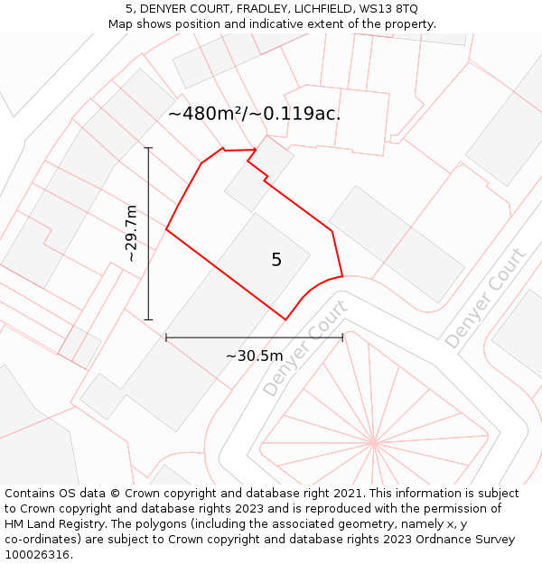 5, DENYER COURT, FRADLEY, LICHFIELD, WS13 8TQ: Plot and title map