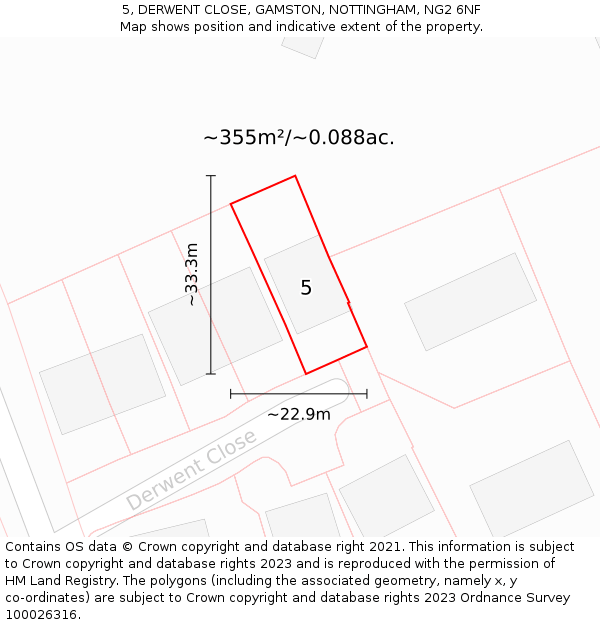 5, DERWENT CLOSE, GAMSTON, NOTTINGHAM, NG2 6NF: Plot and title map