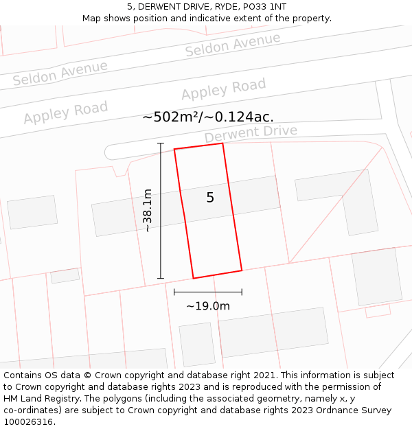 5, DERWENT DRIVE, RYDE, PO33 1NT: Plot and title map