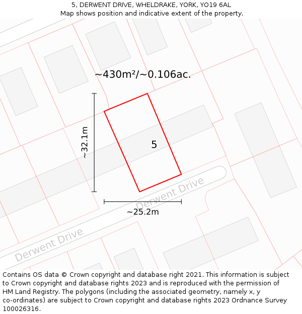 5, DERWENT DRIVE, WHELDRAKE, YORK, YO19 6AL: Plot and title map