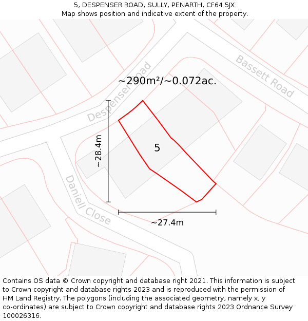 5, DESPENSER ROAD, SULLY, PENARTH, CF64 5JX: Plot and title map