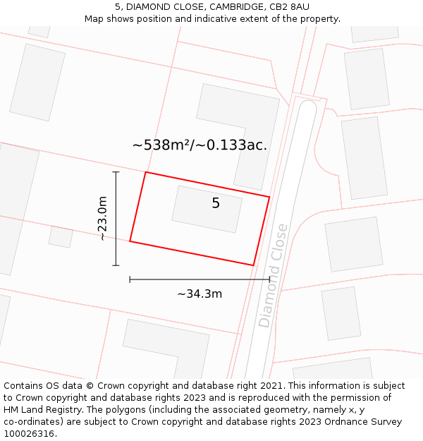 5, DIAMOND CLOSE, CAMBRIDGE, CB2 8AU: Plot and title map