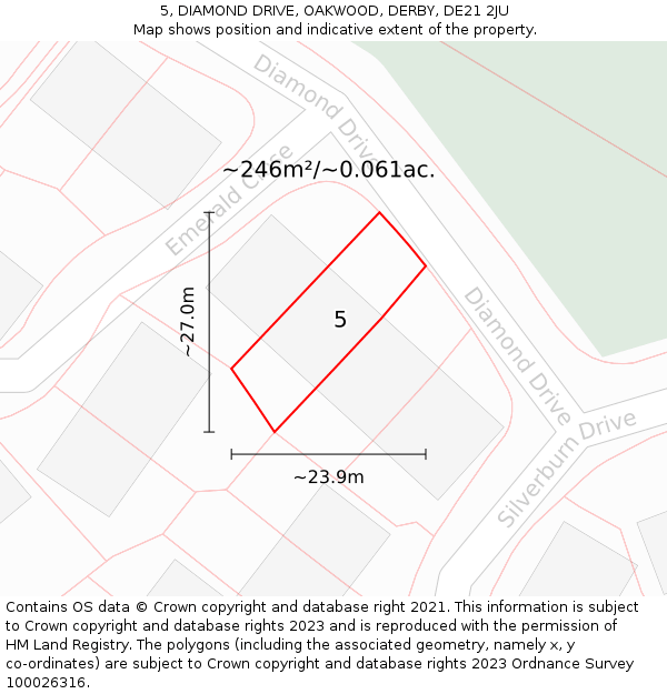 5, DIAMOND DRIVE, OAKWOOD, DERBY, DE21 2JU: Plot and title map