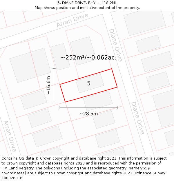 5, DIANE DRIVE, RHYL, LL18 2NL: Plot and title map