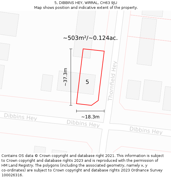 5, DIBBINS HEY, WIRRAL, CH63 9JU: Plot and title map