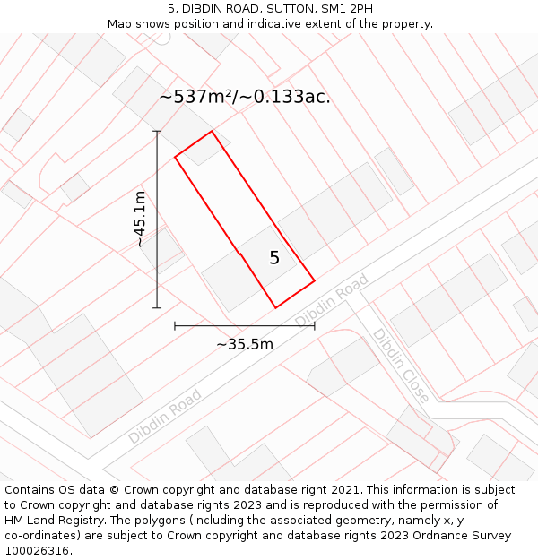 5, DIBDIN ROAD, SUTTON, SM1 2PH: Plot and title map