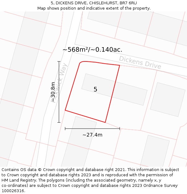 5, DICKENS DRIVE, CHISLEHURST, BR7 6RU: Plot and title map