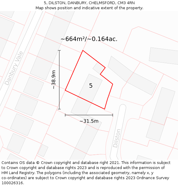 5, DILSTON, DANBURY, CHELMSFORD, CM3 4RN: Plot and title map