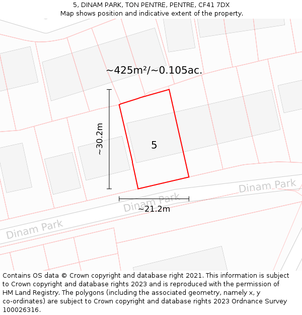 5, DINAM PARK, TON PENTRE, PENTRE, CF41 7DX: Plot and title map