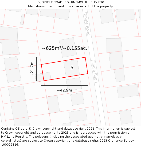 5, DINGLE ROAD, BOURNEMOUTH, BH5 2DP: Plot and title map