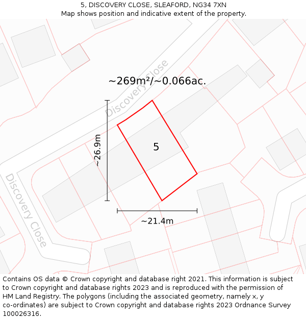 5, DISCOVERY CLOSE, SLEAFORD, NG34 7XN: Plot and title map