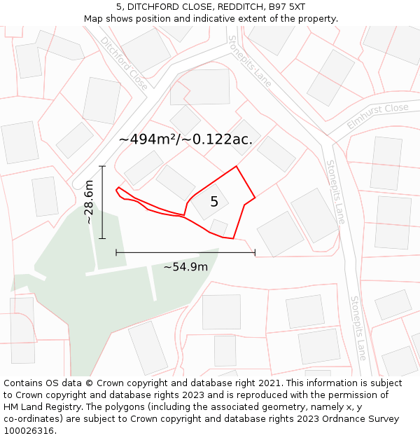 5, DITCHFORD CLOSE, REDDITCH, B97 5XT: Plot and title map