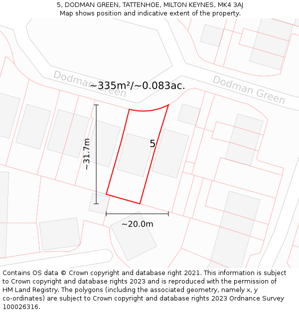 5, DODMAN GREEN, TATTENHOE, MILTON KEYNES, MK4 3AJ: Plot and title map