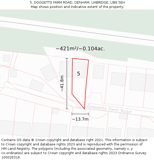 5, DOGGETTS FARM ROAD, DENHAM, UXBRIDGE, UB9 5EH: Plot and title map