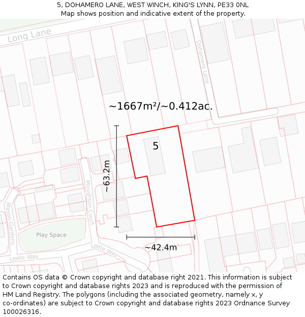 5, DOHAMERO LANE, WEST WINCH, KING'S LYNN, PE33 0NL: Plot and title map