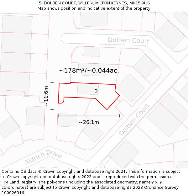 5, DOLBEN COURT, WILLEN, MILTON KEYNES, MK15 9HS: Plot and title map