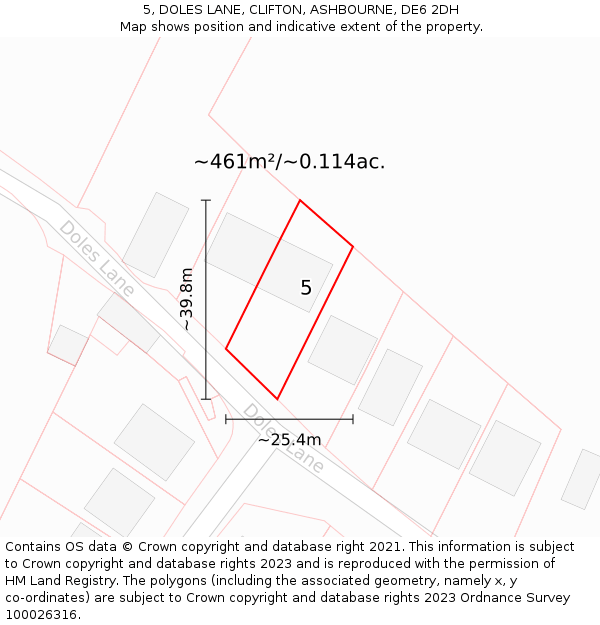 5, DOLES LANE, CLIFTON, ASHBOURNE, DE6 2DH: Plot and title map