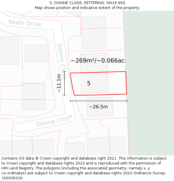 5, DONNE CLOSE, KETTERING, NN16 9XS: Plot and title map