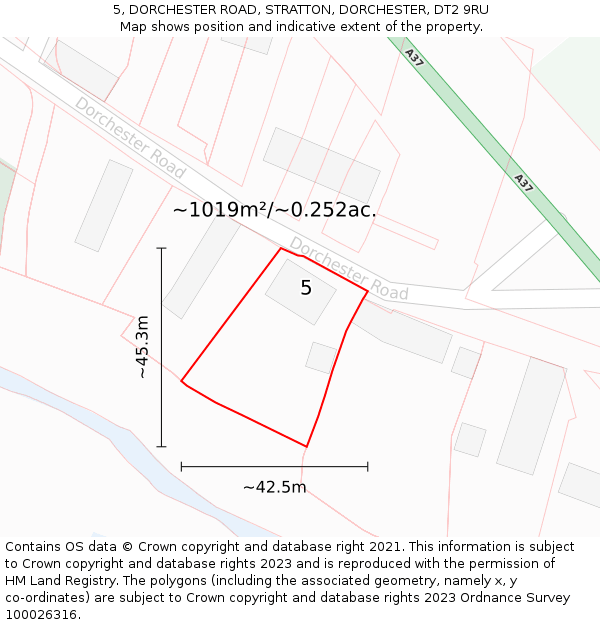 5, DORCHESTER ROAD, STRATTON, DORCHESTER, DT2 9RU: Plot and title map