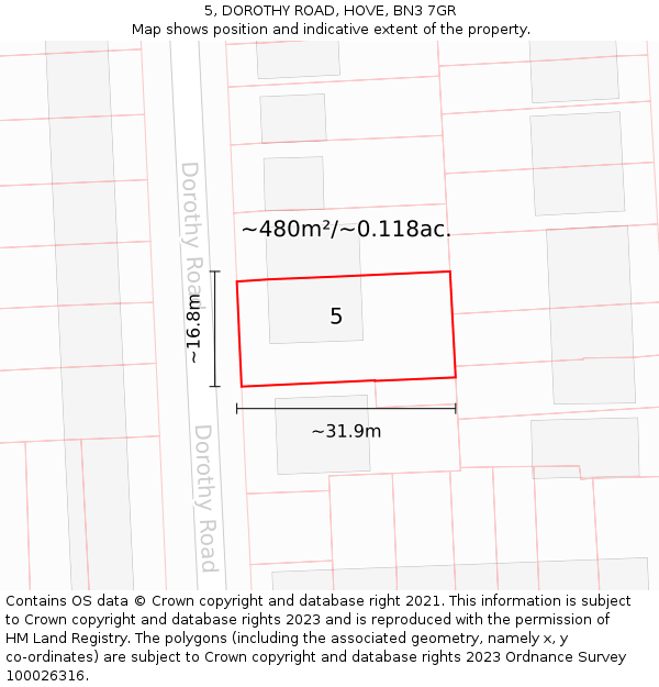 5, DOROTHY ROAD, HOVE, BN3 7GR: Plot and title map