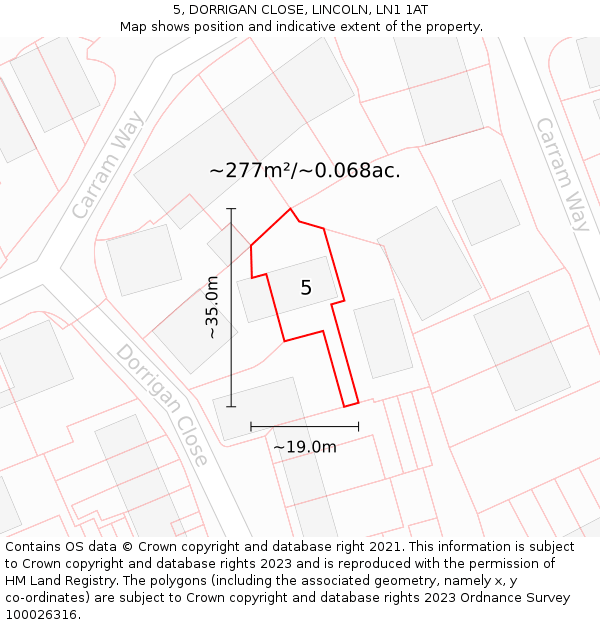 5, DORRIGAN CLOSE, LINCOLN, LN1 1AT: Plot and title map