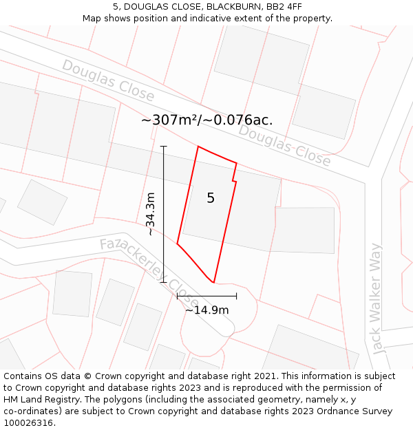 5, DOUGLAS CLOSE, BLACKBURN, BB2 4FF: Plot and title map