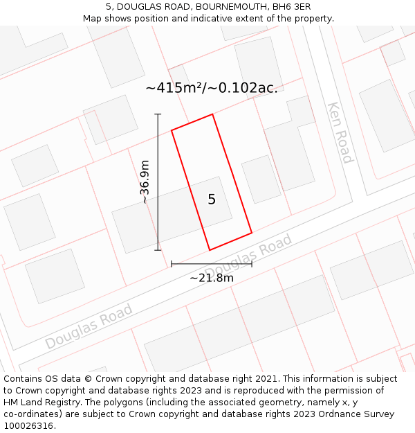 5, DOUGLAS ROAD, BOURNEMOUTH, BH6 3ER: Plot and title map