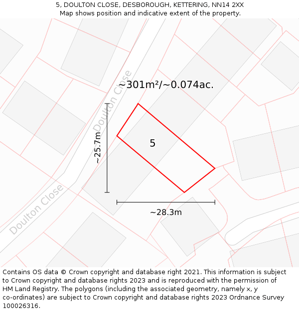 5, DOULTON CLOSE, DESBOROUGH, KETTERING, NN14 2XX: Plot and title map