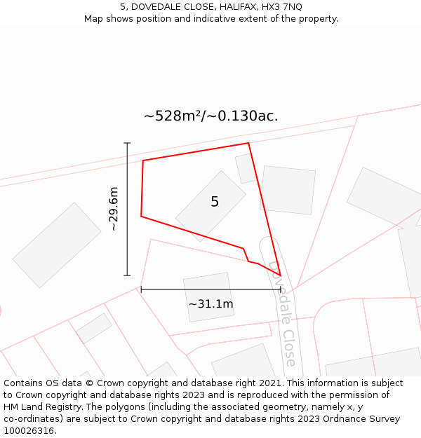 5, DOVEDALE CLOSE, HALIFAX, HX3 7NQ: Plot and title map