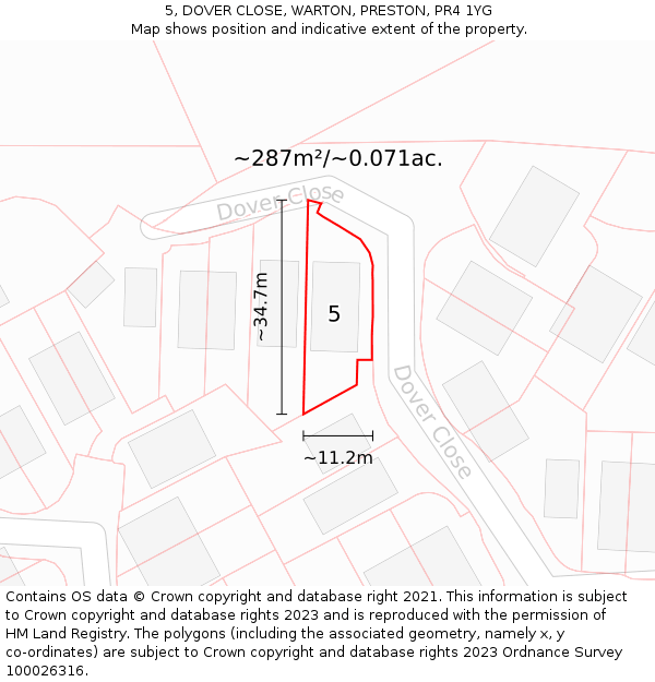 5, DOVER CLOSE, WARTON, PRESTON, PR4 1YG: Plot and title map