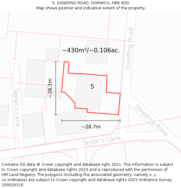 5, DOWDING ROAD, NORWICH, NR6 6DD: Plot and title map