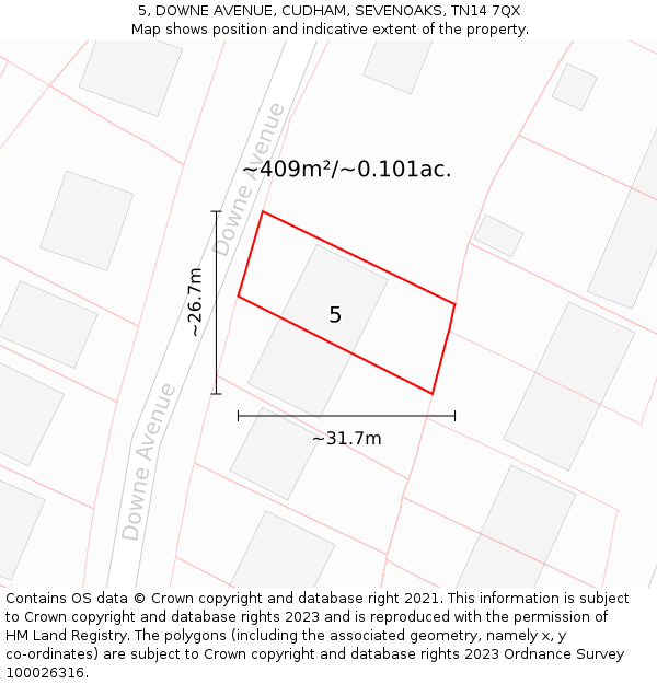 5, DOWNE AVENUE, CUDHAM, SEVENOAKS, TN14 7QX: Plot and title map