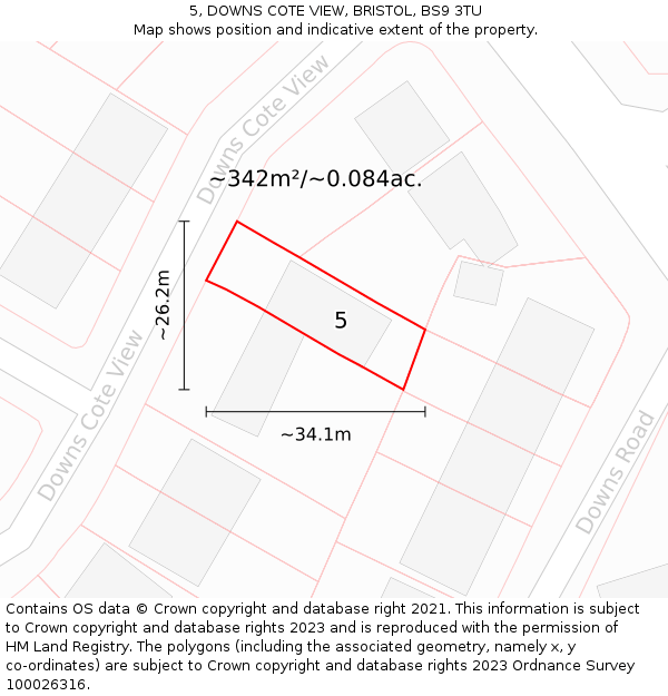 5, DOWNS COTE VIEW, BRISTOL, BS9 3TU: Plot and title map