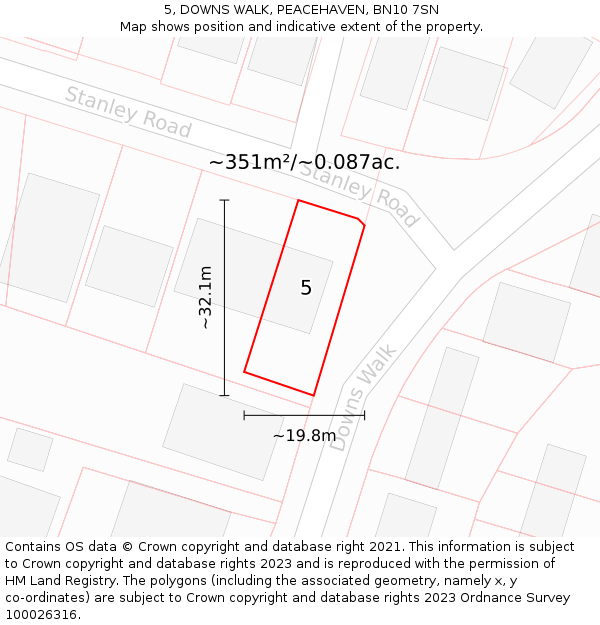 5, DOWNS WALK, PEACEHAVEN, BN10 7SN: Plot and title map