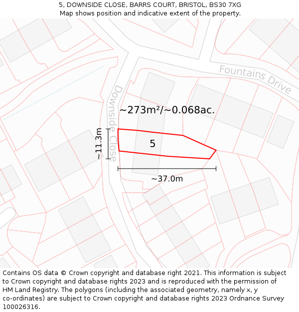 5, DOWNSIDE CLOSE, BARRS COURT, BRISTOL, BS30 7XG: Plot and title map