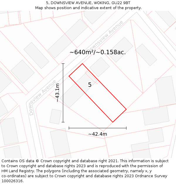 5, DOWNSVIEW AVENUE, WOKING, GU22 9BT: Plot and title map