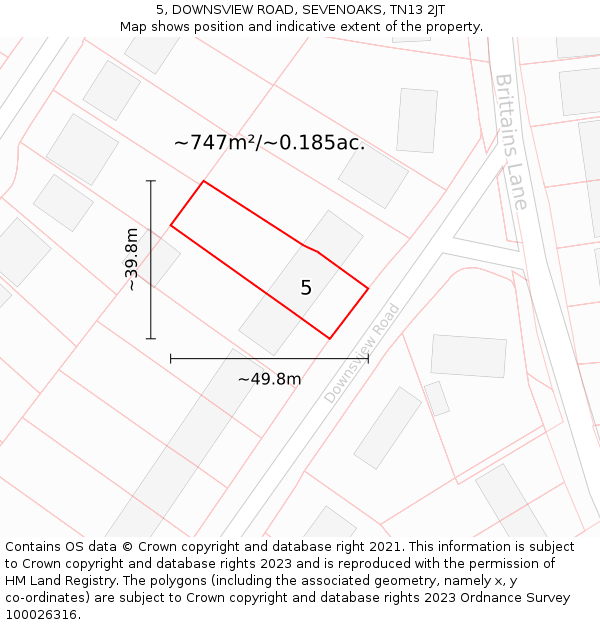 5, DOWNSVIEW ROAD, SEVENOAKS, TN13 2JT: Plot and title map