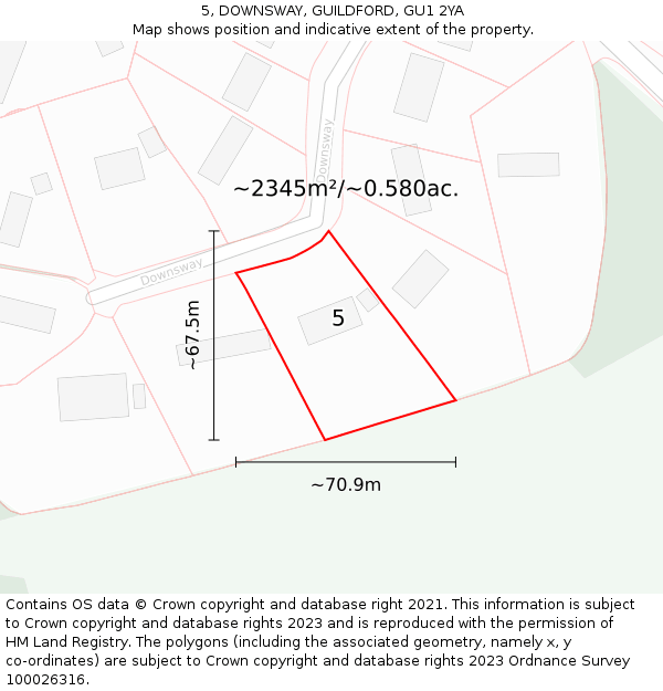 5, DOWNSWAY, GUILDFORD, GU1 2YA: Plot and title map