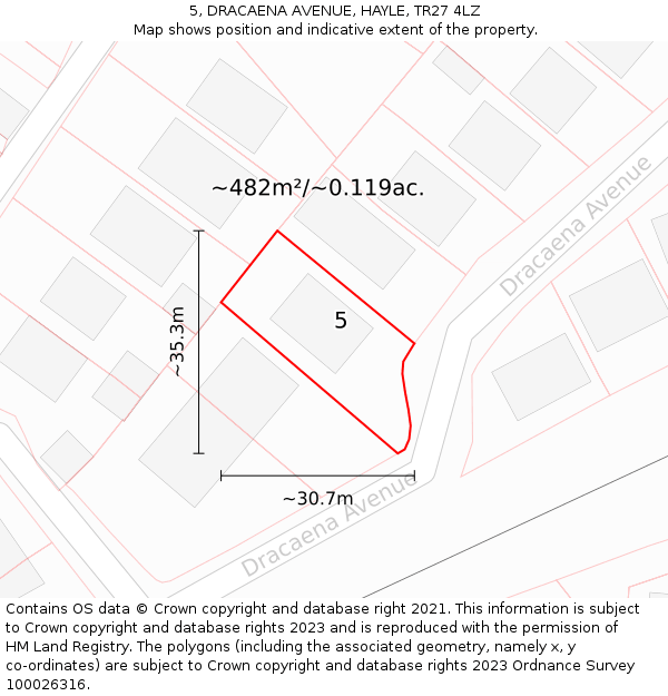 5, DRACAENA AVENUE, HAYLE, TR27 4LZ: Plot and title map